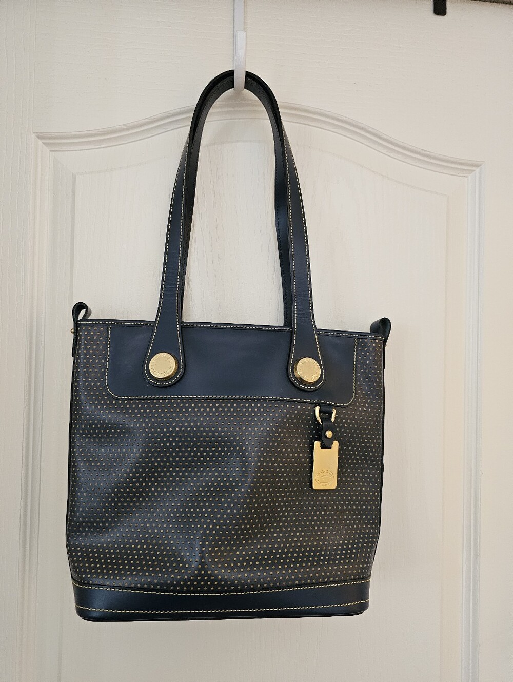 Dooney & Bourke Navy Tote with Gold Stud Accents